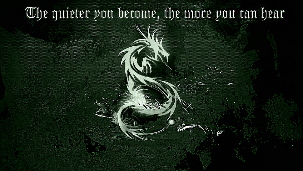 white dragon illustration, dragon, quote HD wallpaper