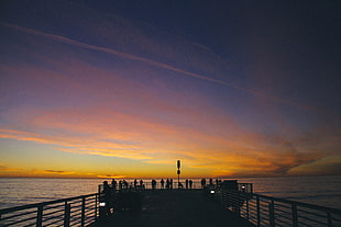 black dock, sea, sunset, beach, sky HD wallpaper