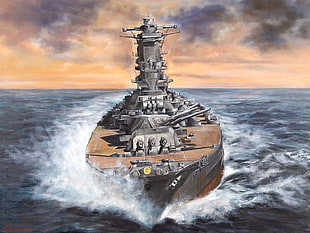 battleship on ocean painting HD wallpaper