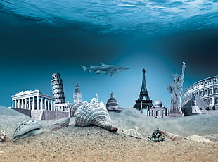 assorted-color sea shells, creativity, photo manipulation, sea, underwater
