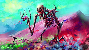 skeleton abstract painting, artwork, fantasy art, digital art, skeleton