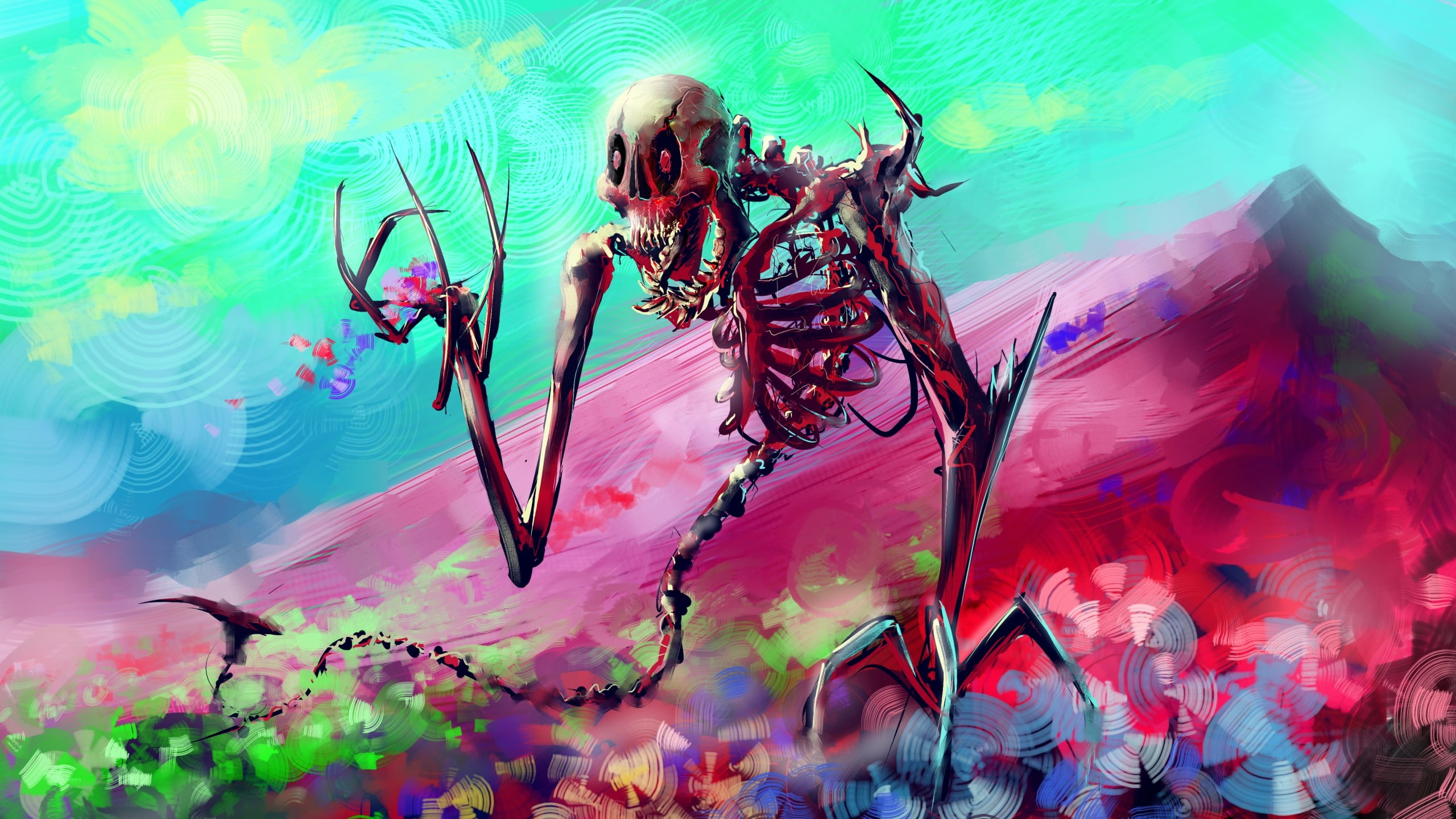 skeleton abstract painting, artwork, fantasy art, digital art, skeleton