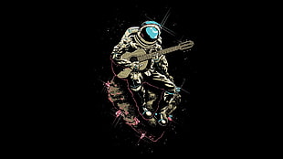 astronaut holding guitar illustration HD wallpaper