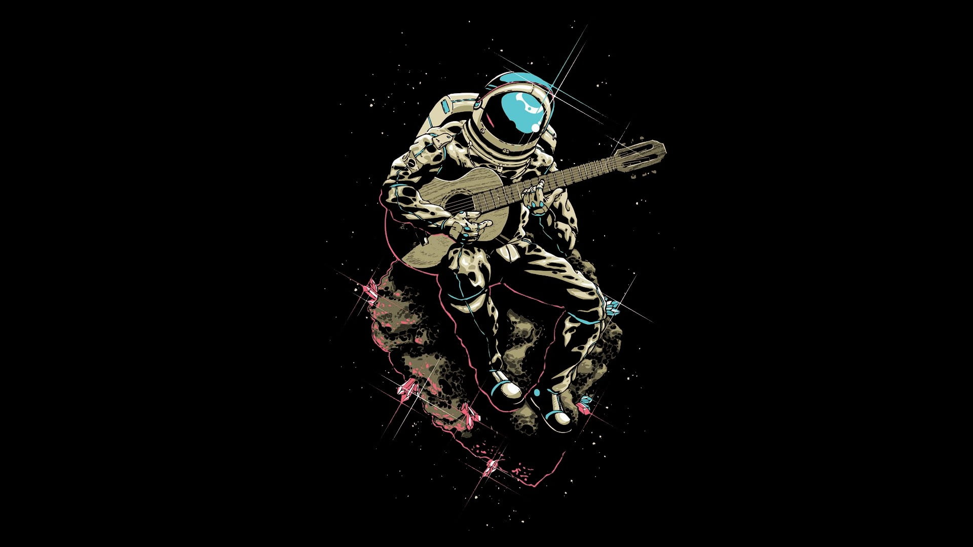 astronaut holding guitar illustration