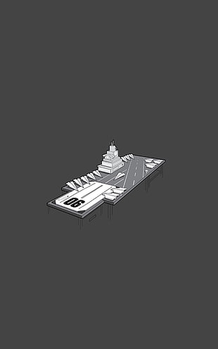 gray and white board illustration, aircraft carrier, desk, minimalism, portrait display