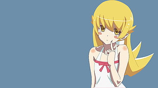 female anime character with yellow with white halter-strap top