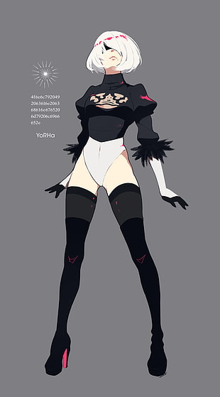 white-haired female anime character, Nier: Automata, 2B (Nier: Automata), NieR, thigh-highs