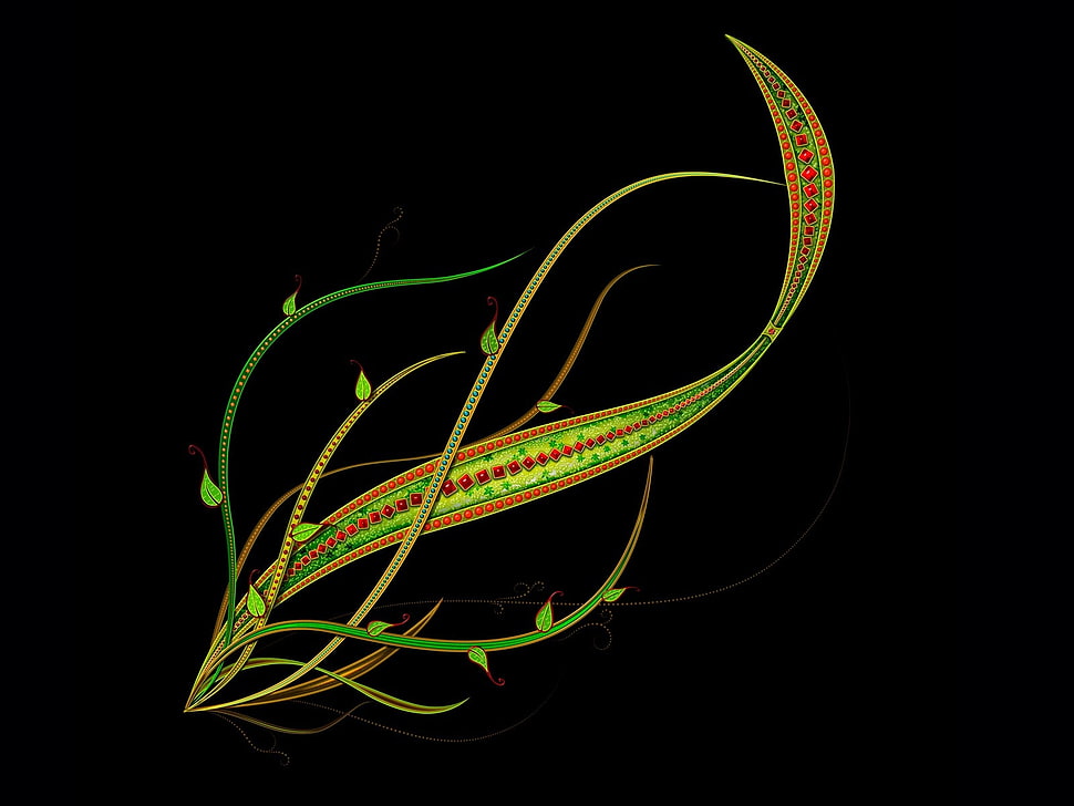 green, yellow, and red illustration HD wallpaper