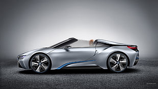 silver BMW i8 convertible coupe, BMW i8, BMW, silver cars, vehicle HD wallpaper