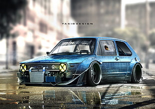 blue Mercedes-Benz sedan, YASIDDESIGN, car, render, artwork