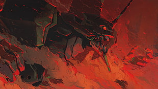 gray monster surrounded by flames illustration