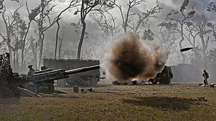 black and brown short coated dog, military, Australian Army, M777 howitzer, Australia