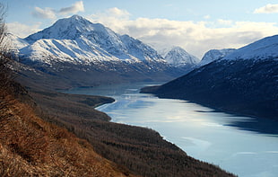 landscape photography of calm body of water in between mountain s, anchorage, alaska