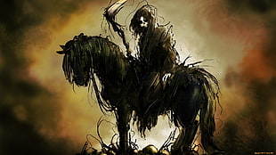 scream riding horse painting, creepy, evil, death, corpse