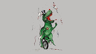 animated T-rex juggling while riding the unicycle