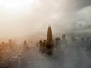 bird's eye landscape shot of Petronas Twin Tower HD wallpaper