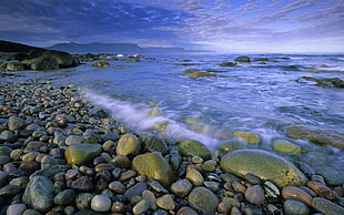 gray stone lot, landscape, sea, beach