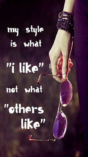human hand holding purple sunglasses with i like not what quotes HD wallpaper