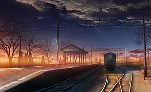 black train near train station during nighttime HD wallpaper