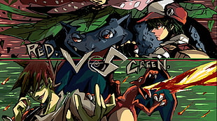 Pokemon Red vs Green collage artwork HD wallpaper