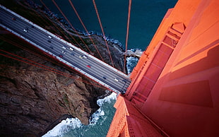 high angle photo of suspension bridge