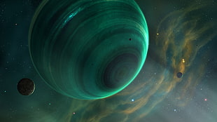 blue planet illustration, planet, space, space art, nebula HD wallpaper