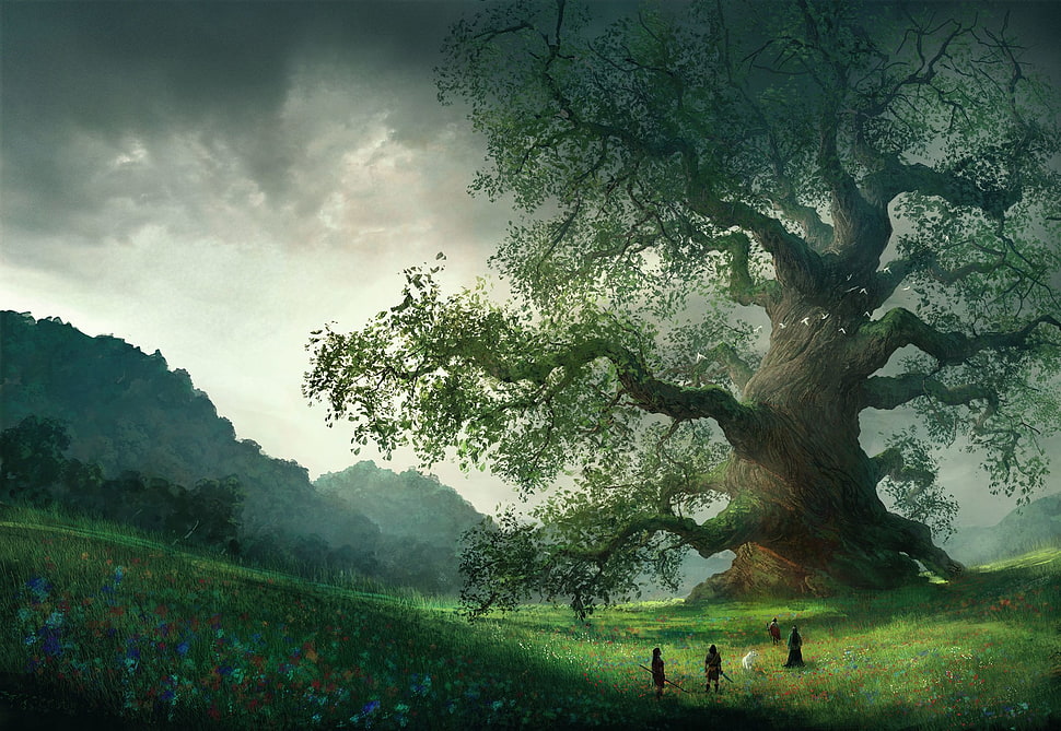green tree painting, artwork, trees, fantasy art, The Legends of the First Empire HD wallpaper