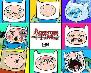 assorted color of printed textile, Adventure Time, Finn the Human, collage, cartoon