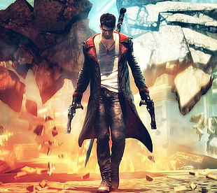 Devil May Cry game poster, Devil May Cry, video games, Dante, pistol