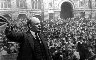 gray scale photo of man in suit, Vladimir Ilyich Ulyanov, Vladimir Lenin, Bolsheviks HD wallpaper