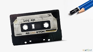 AD-C60 TDK Long Ago cassette tape, cassette, tape, pencils