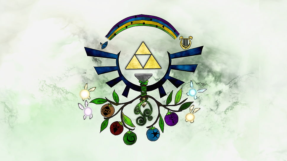 blue, green, and yellow triangle logo HD wallpaper