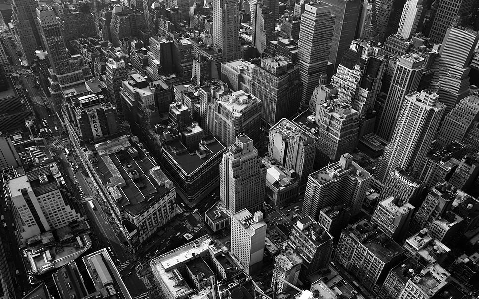 grayscale and aerial view photography of city HD wallpaper