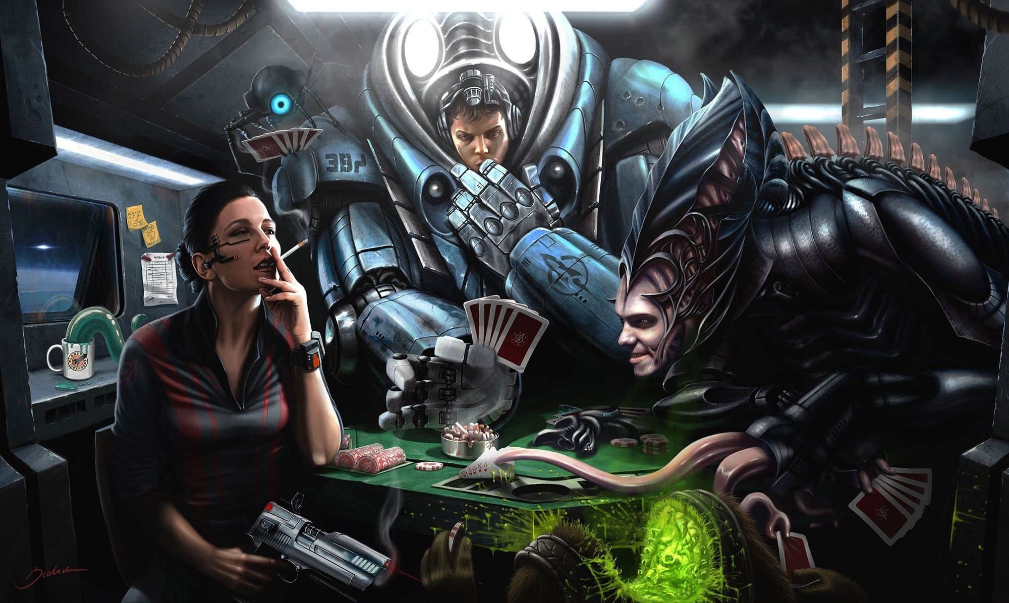 monster playing card illustration, science fiction, artwork