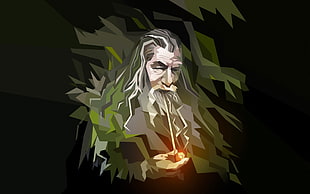 Lord of the Rings character artwork, Gandalf, low poly, pipes, wizard