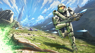 Halo illustration, Halo, Master Chief, video games, landscape
