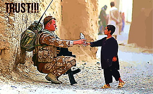 boy's black thawb dress, war, army, trust, Afghanistan