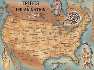 Tribes of the Indian Nation map, USA, North America, Native Americans