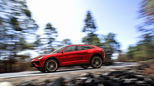 red Lamborghini Urus SUV, Lamborghini Urus, concept cars, red cars, motion blur HD wallpaper