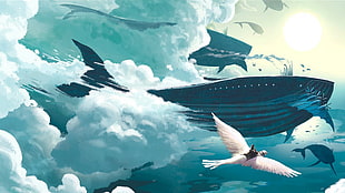 humpback whale illustration, fantasy art HD wallpaper