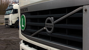 white Volvo vehicle, trucks, logo, Volvo, Volvo FH