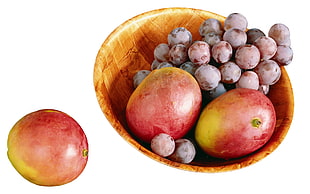 red apple mango and purple grapes