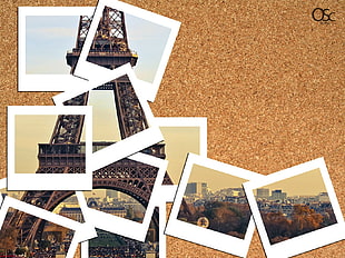 Eiffel Tower papers, polaroids, Eiffel Tower, collage, Paris
