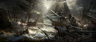 game cover, artwork, Darek Zabrocki , sailing ship, pirates HD wallpaper