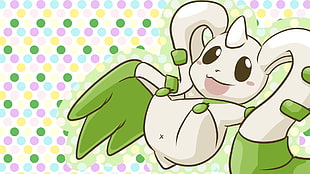 white and green Pokemon character clip art, terriermon, Digimon Adventure, imalune, polka dots