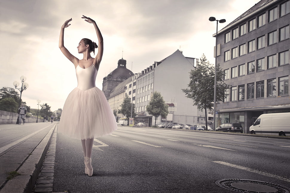 ballet woman in white ballet dress HD wallpaper