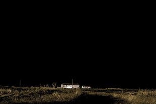 white and black house, night, landscape