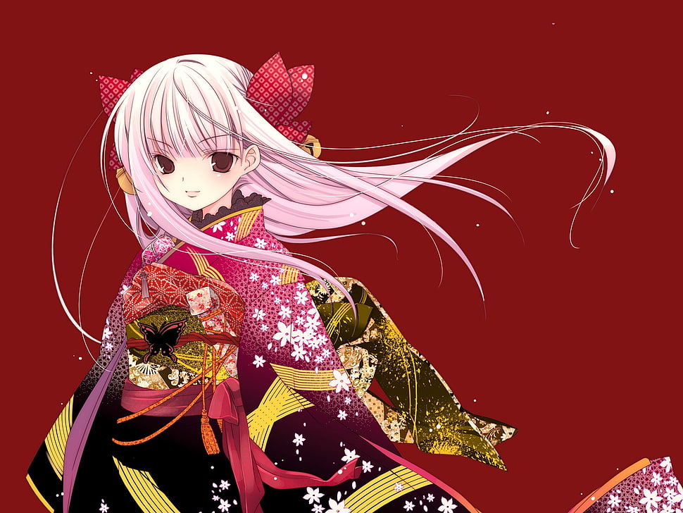 girl in kimono anime character HD wallpaper