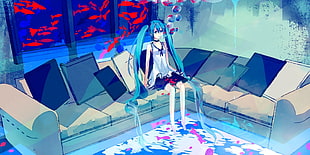 blue haired girl anime character