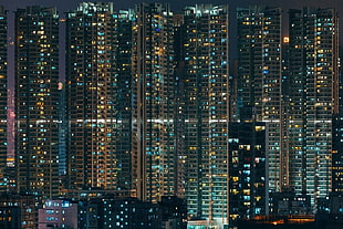 black and blue computer motherboard, city, minimalism, night HD wallpaper